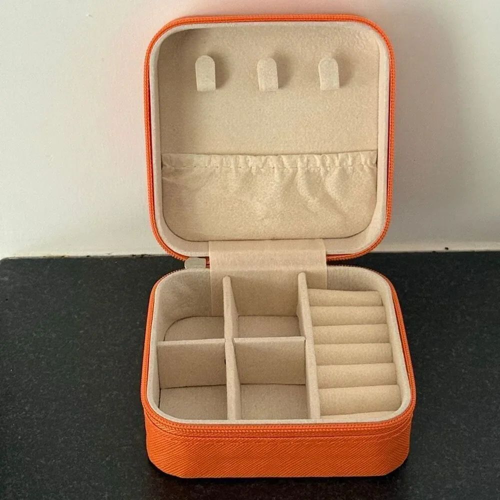 Small Orange Travel Jewelry Case in Vegan Leather